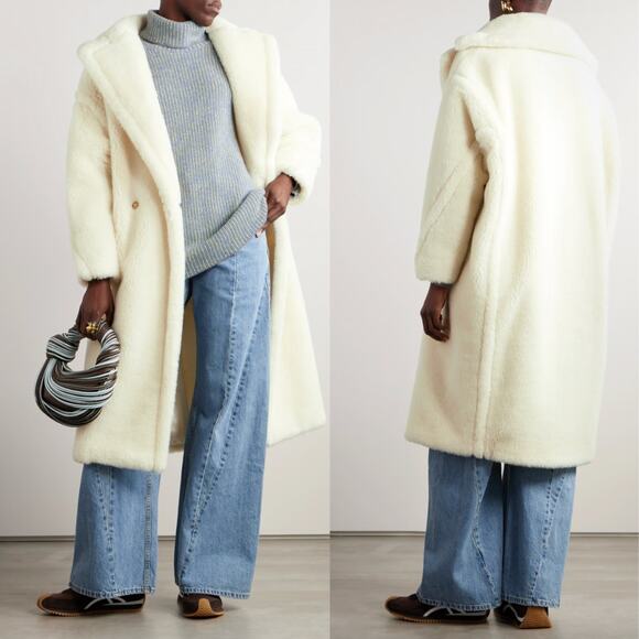 $4290 Max Mara White Ivory Tedgirl Teddy Long Coat Jacket size Medium - Picture 1 of 11